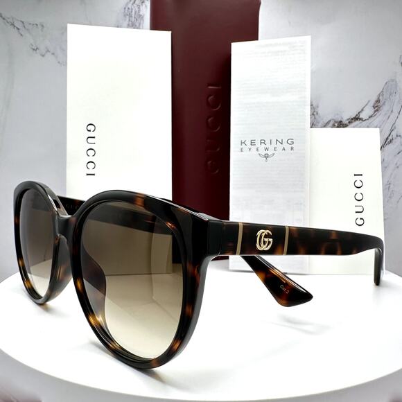 New GUCCI Sunglasses 56mm Brown Tortoise Round Gold Metal Interlocking GG Logo main image 7